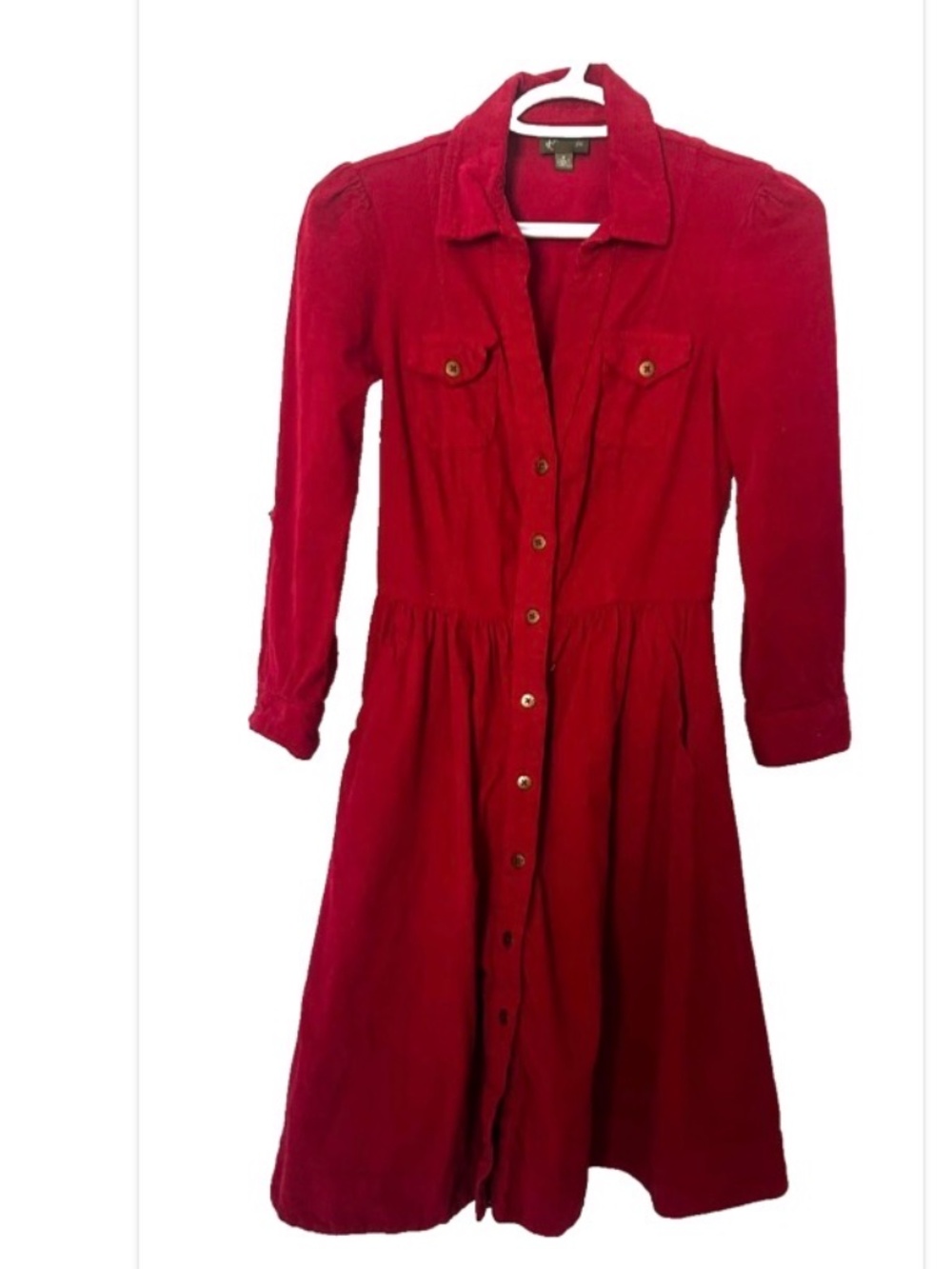 Fei An Anthropologie Vintage Size 0 Refined 100% Cotton Corduroy RED Shirtdress